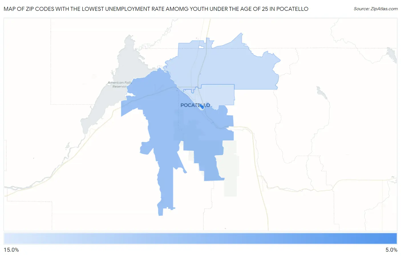 Zip Codes with the Lowest Unemployment Rate Amomg Youth Under the Age of 25 in Pocatello Map