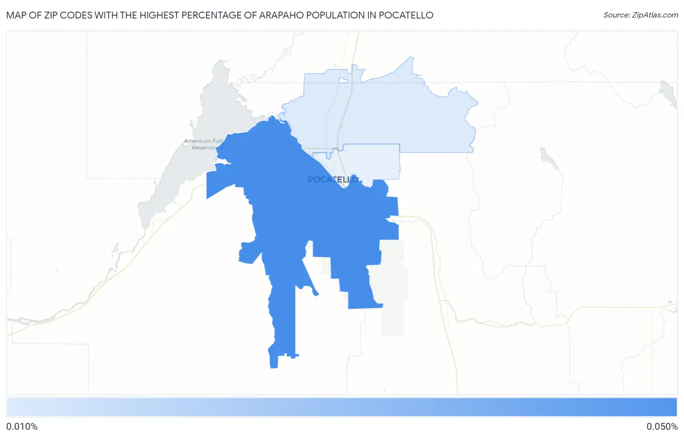 Zip Codes with the Highest Percentage of Arapaho Population in Pocatello Map