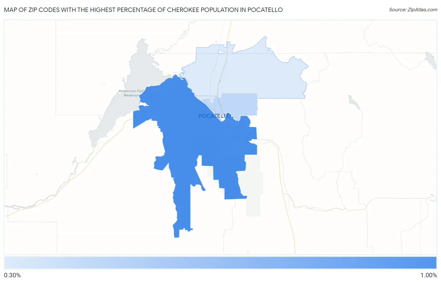 Zip Codes with the Highest Percentage of Cherokee Population in Pocatello Map