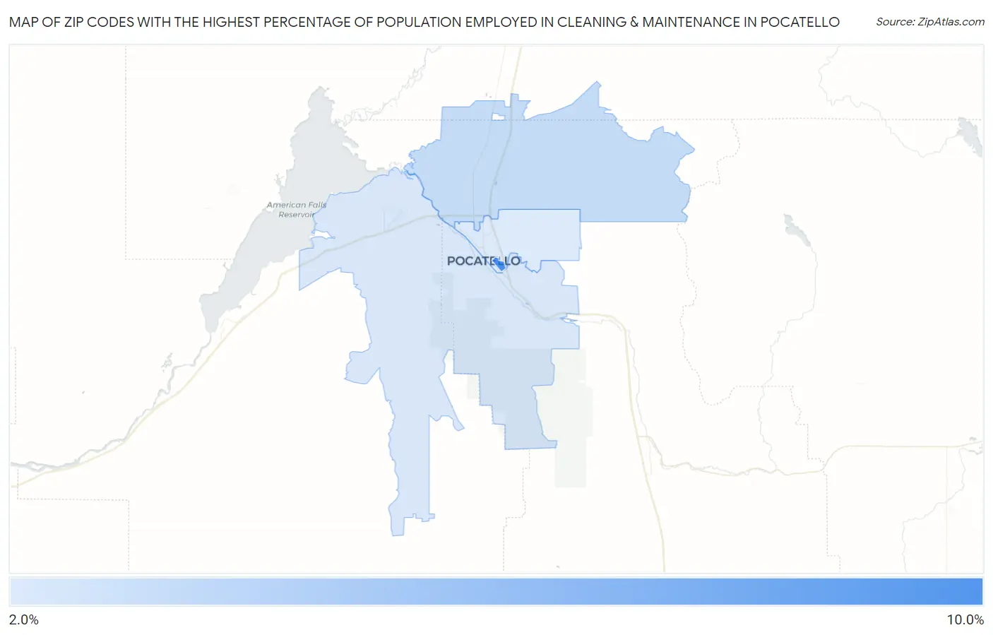 Zip Codes with the Highest Percentage of Population Employed in Cleaning & Maintenance in Pocatello Map