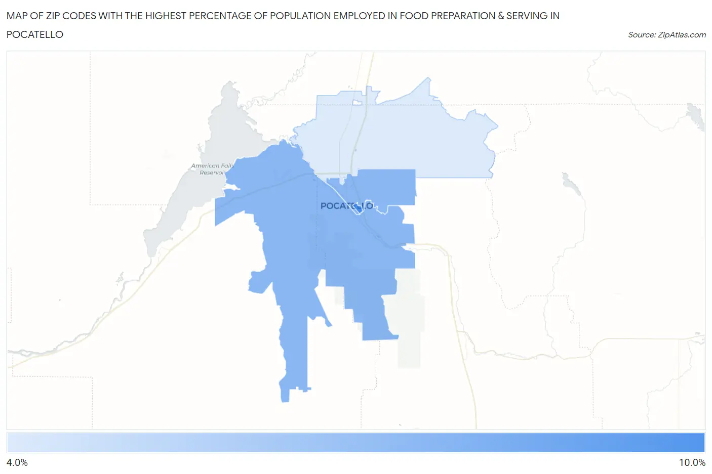 Zip Codes with the Highest Percentage of Population Employed in Food Preparation & Serving in Pocatello Map