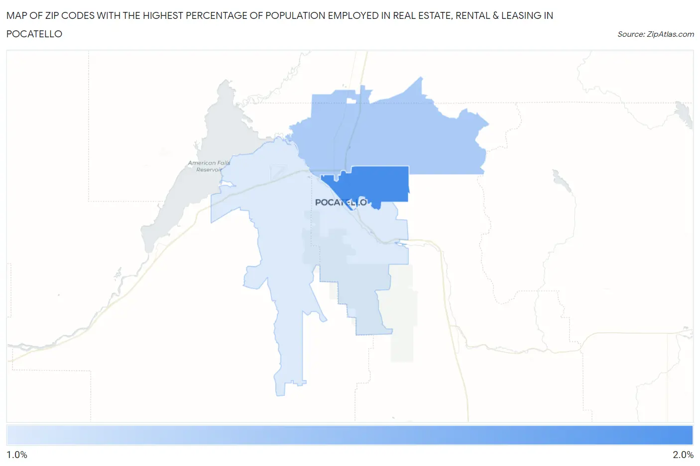 Zip Codes with the Highest Percentage of Population Employed in Real Estate, Rental & Leasing in Pocatello Map