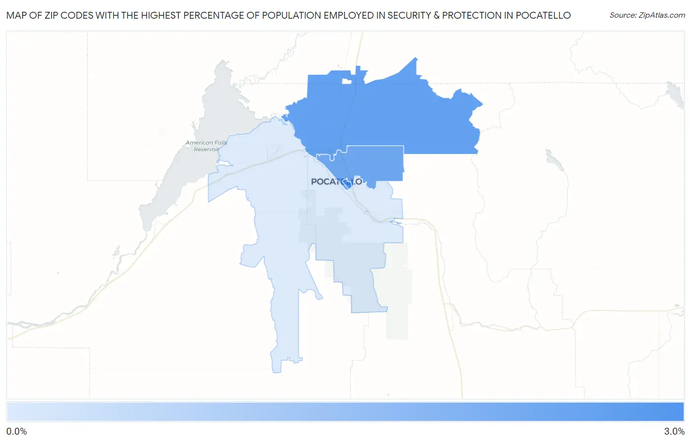 Zip Codes with the Highest Percentage of Population Employed in Security & Protection in Pocatello Map