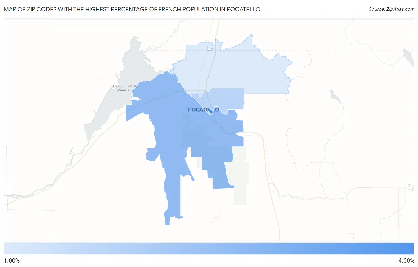 Zip Codes with the Highest Percentage of French Population in Pocatello Map