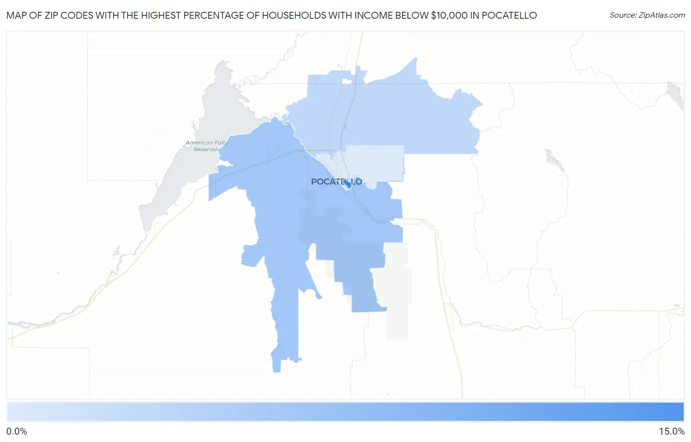 Zip Codes with the Highest Percentage of Households with Income Below $10,000 in Pocatello Map