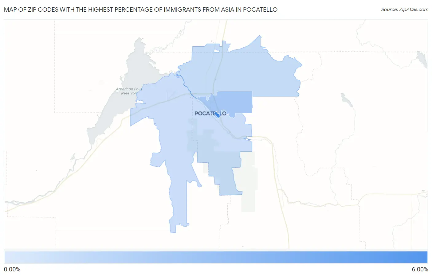 Zip Codes with the Highest Percentage of Immigrants from Asia in Pocatello Map