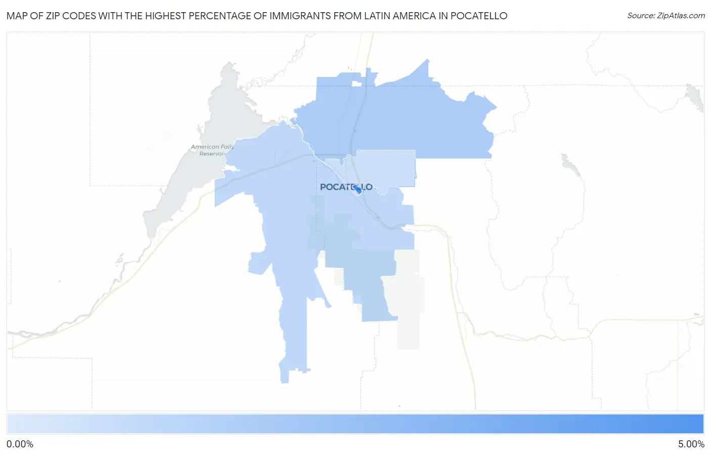Zip Codes with the Highest Percentage of Immigrants from Latin America in Pocatello Map