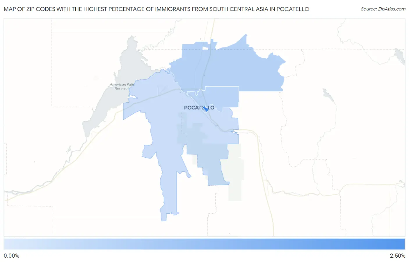 Zip Codes with the Highest Percentage of Immigrants from South Central Asia in Pocatello Map