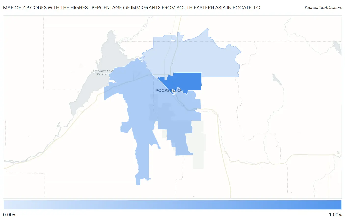 Zip Codes with the Highest Percentage of Immigrants from South Eastern Asia in Pocatello Map