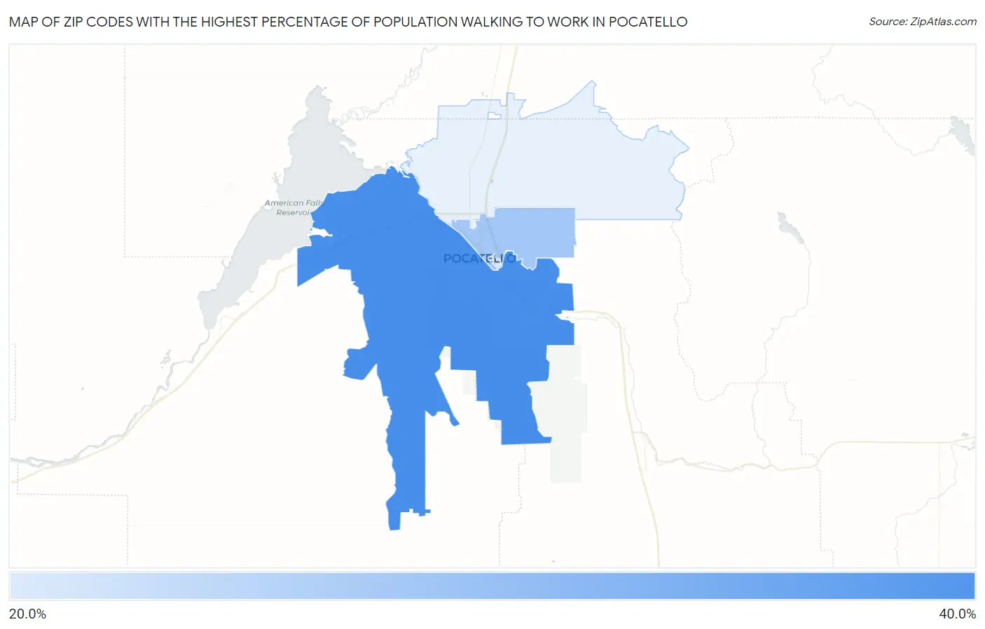 Zip Codes with the Highest Percentage of Population Walking to Work in Pocatello Map