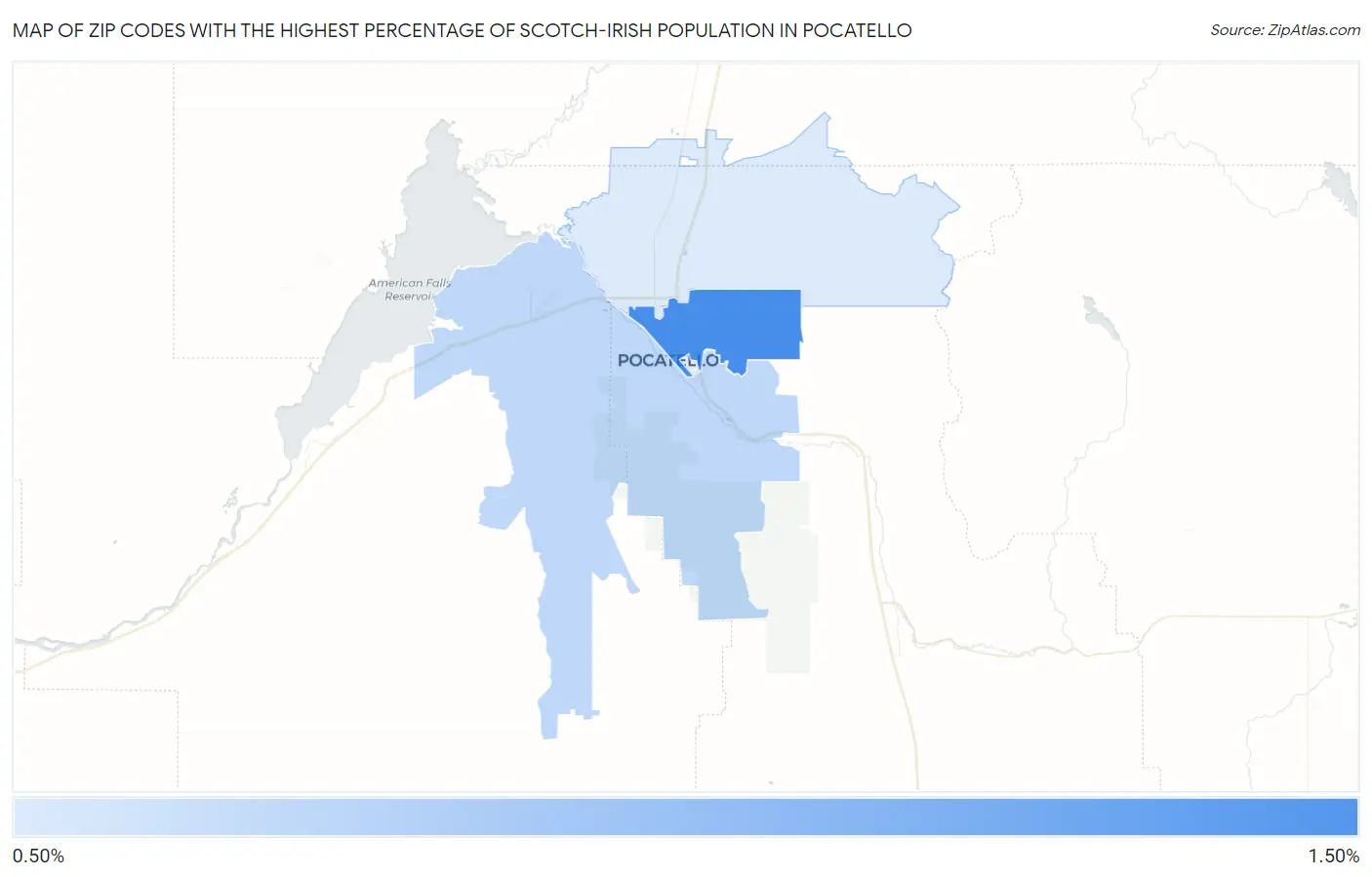 Zip Codes with the Highest Percentage of Scotch-Irish Population in Pocatello Map