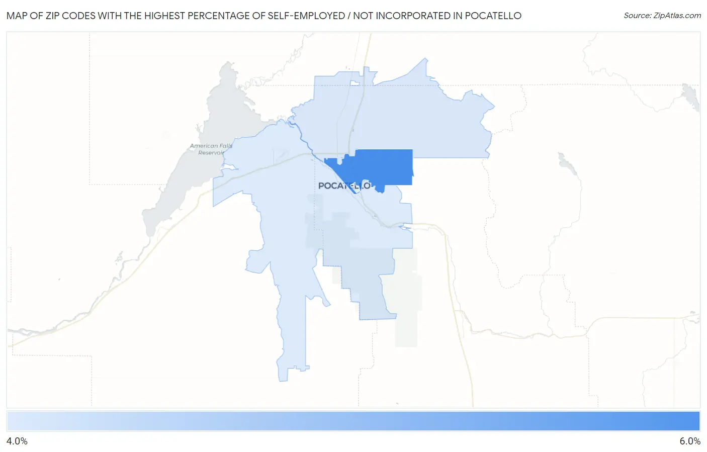 Zip Codes with the Highest Percentage of Self-Employed / Not Incorporated in Pocatello Map
