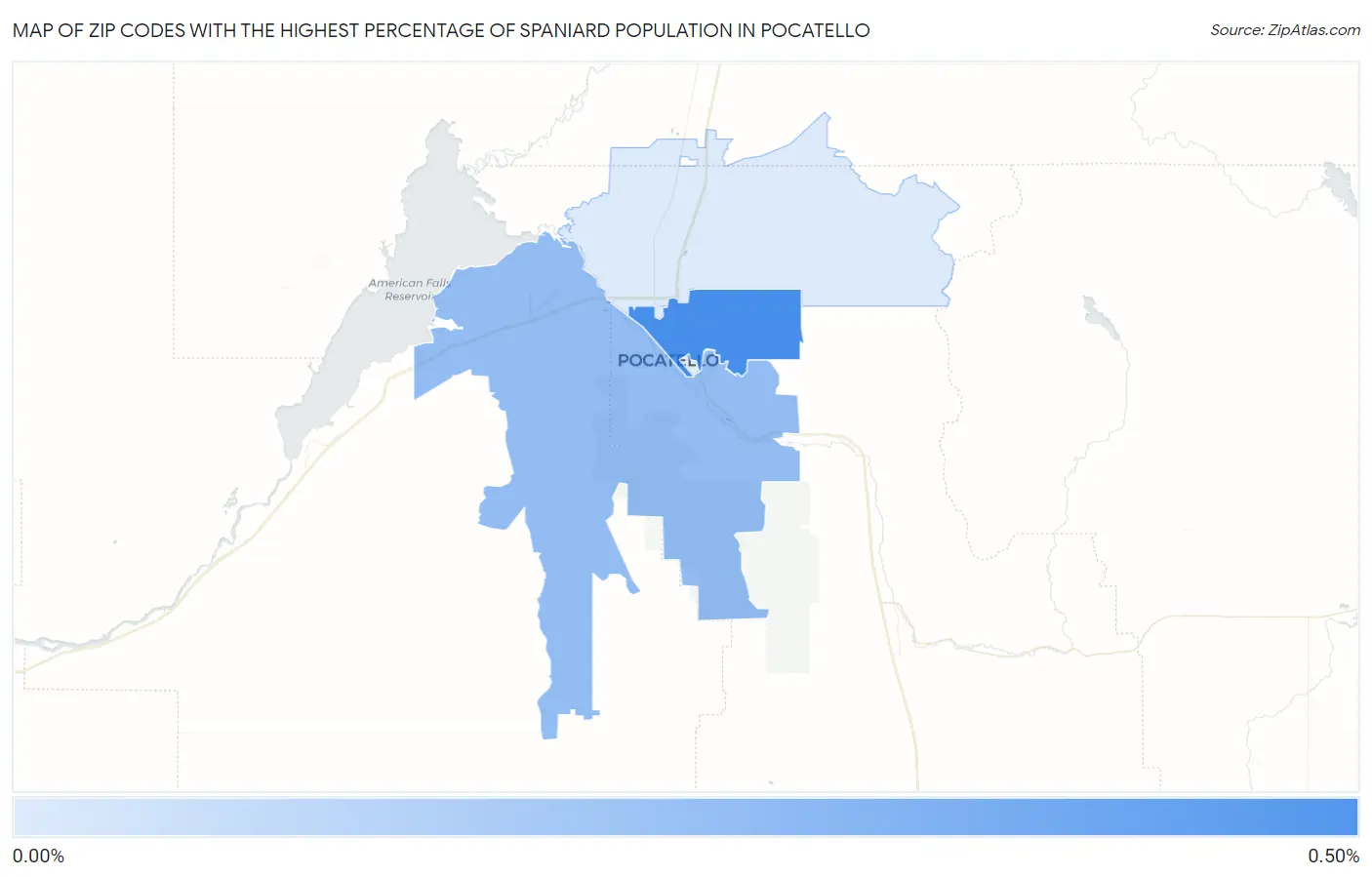 Zip Codes with the Highest Percentage of Spaniard Population in Pocatello Map