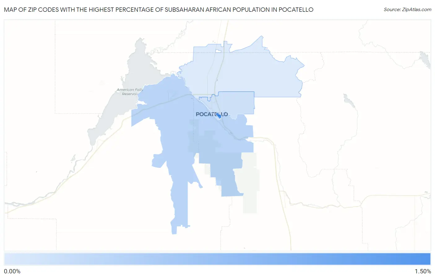 Zip Codes with the Highest Percentage of Subsaharan African Population in Pocatello Map