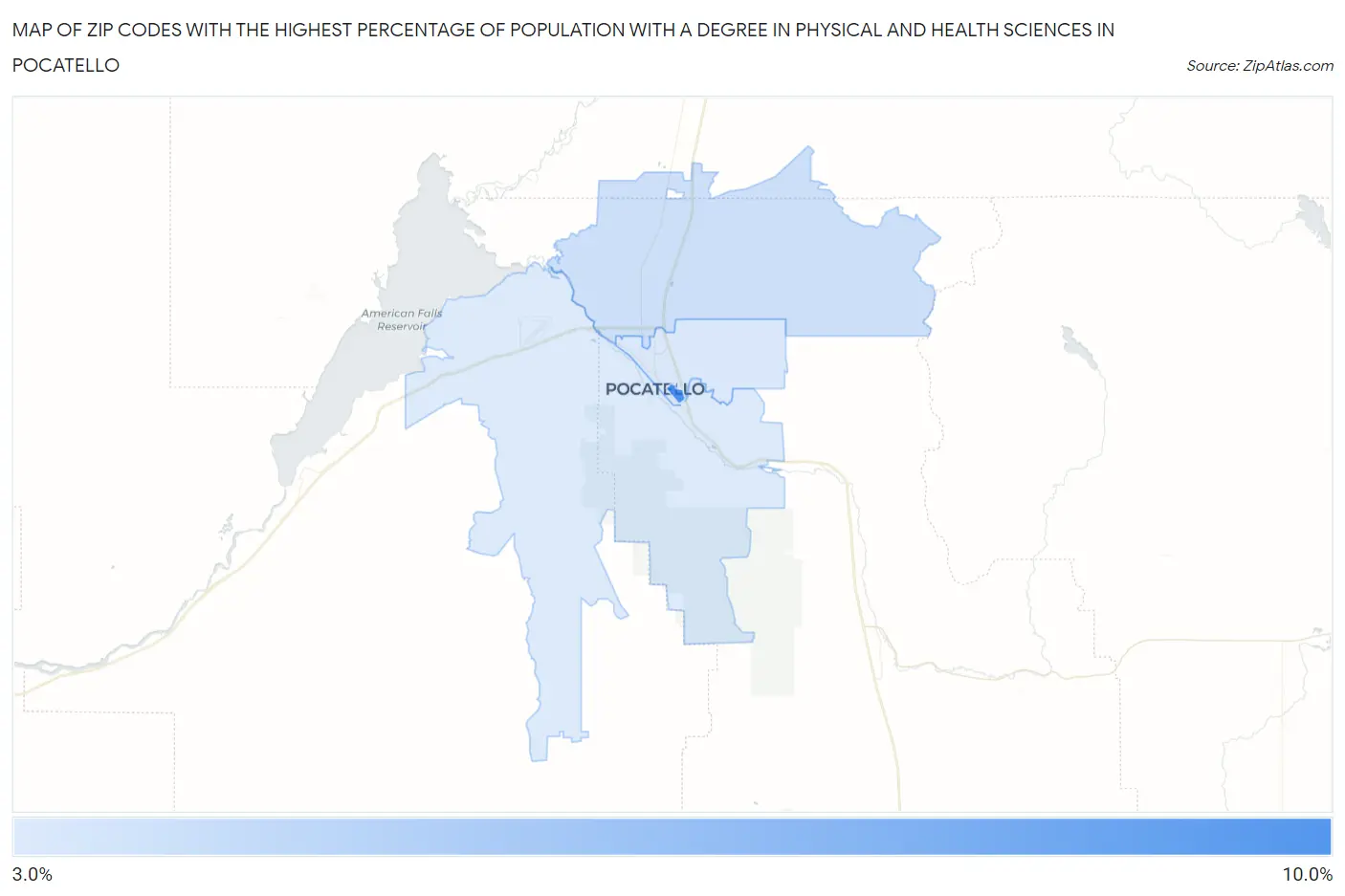 Zip Codes with the Highest Percentage of Population with a Degree in Physical and Health Sciences in Pocatello Map