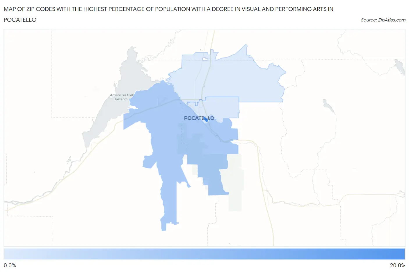 Zip Codes with the Highest Percentage of Population with a Degree in Visual and Performing Arts in Pocatello Map