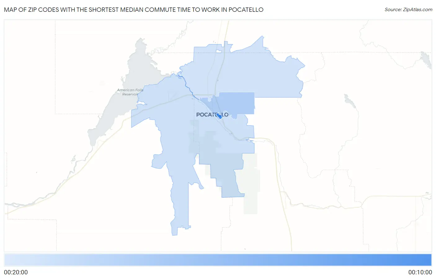 Zip Codes with the Shortest Median Commute Time to Work in Pocatello Map