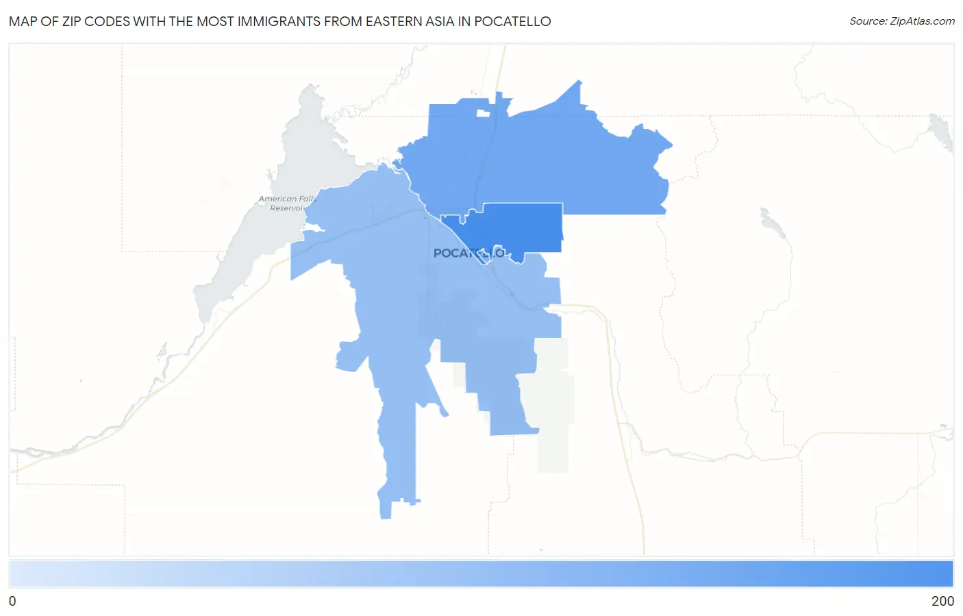 Zip Codes with the Most Immigrants from Eastern Asia in Pocatello Map