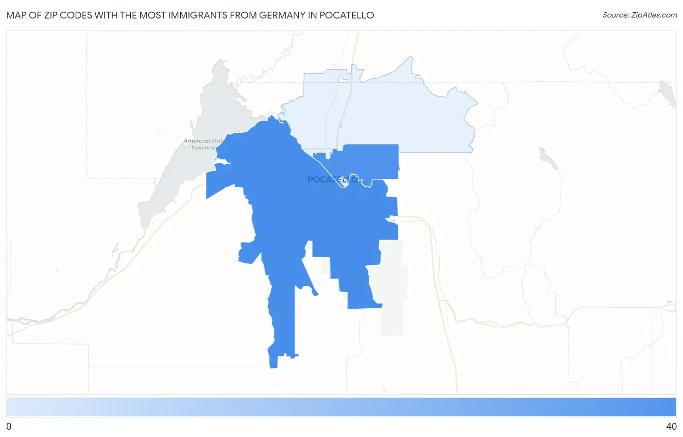 Zip Codes with the Most Immigrants from Germany in Pocatello Map