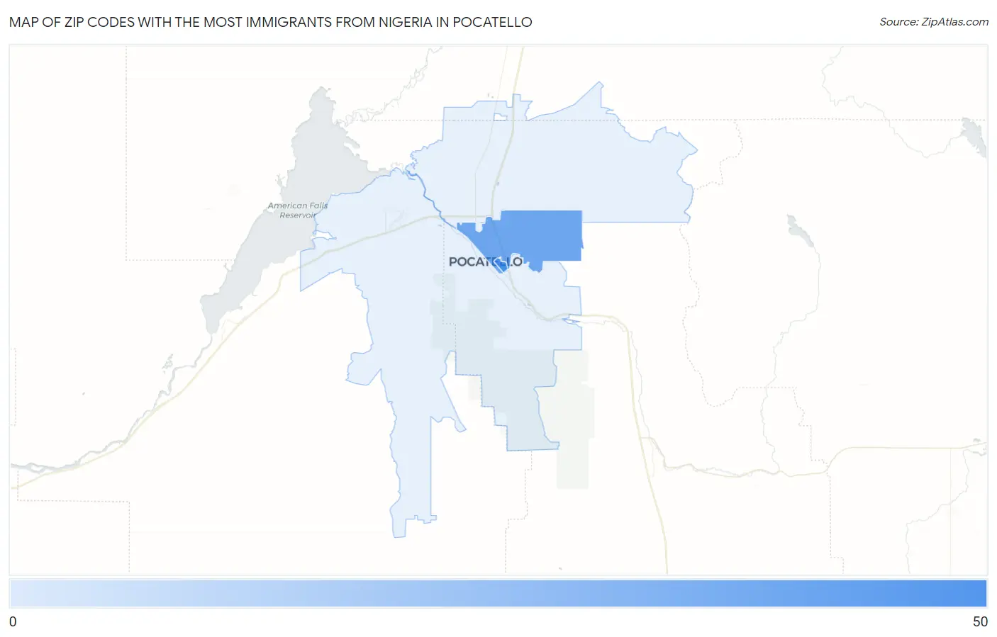 Zip Codes with the Most Immigrants from Nigeria in Pocatello Map