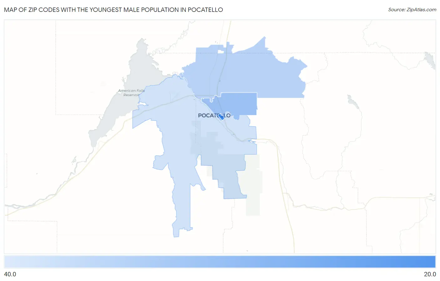 Zip Codes with the Youngest Male Population in Pocatello Map