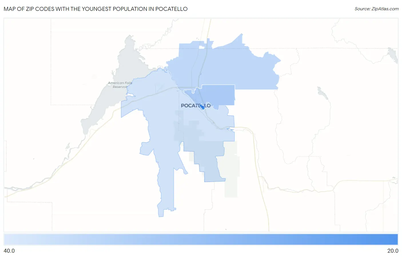 Zip Codes with the Youngest Population in Pocatello Map