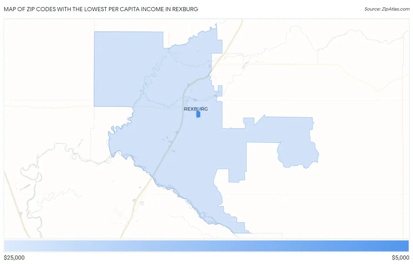 Zip Codes with the Lowest Per Capita Income in Rexburg Map