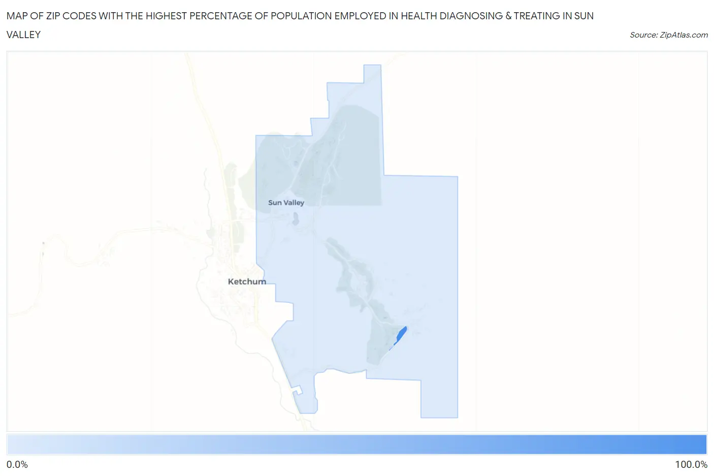 Zip Codes with the Highest Percentage of Population Employed in Health Diagnosing & Treating in Sun Valley Map