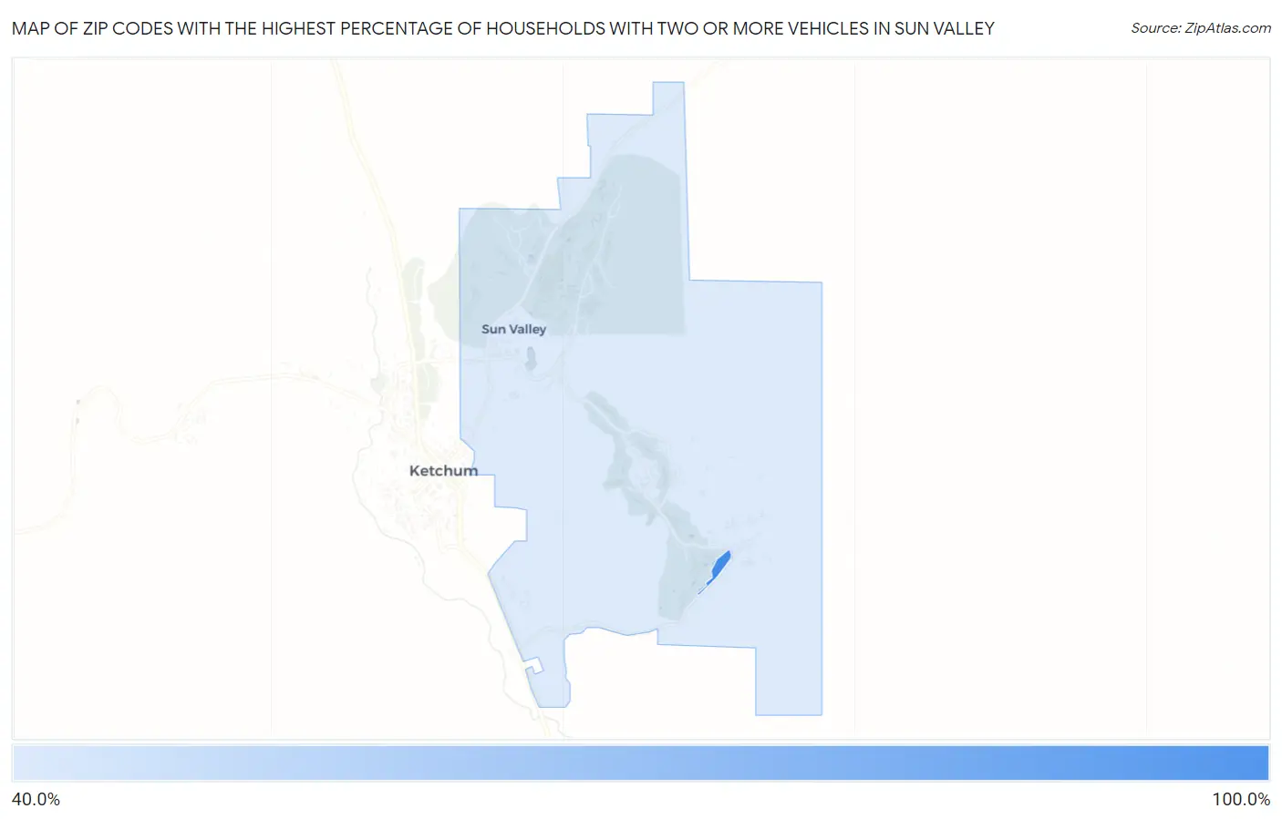 Zip Codes with the Highest Percentage of Households With Two or more Vehicles in Sun Valley Map
