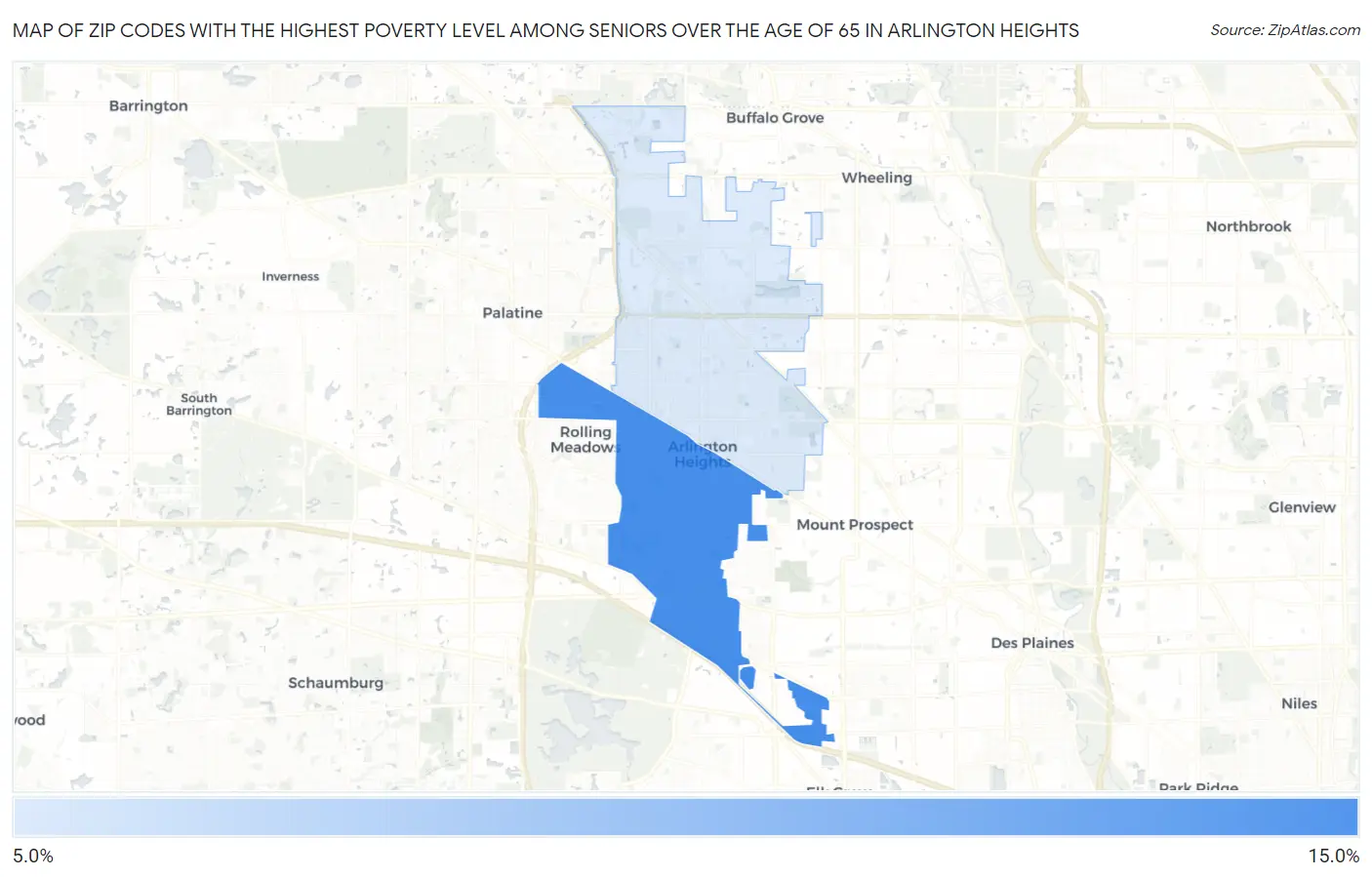 Zip Codes with the Highest Poverty Level Among Seniors Over the Age of 65 in Arlington Heights Map