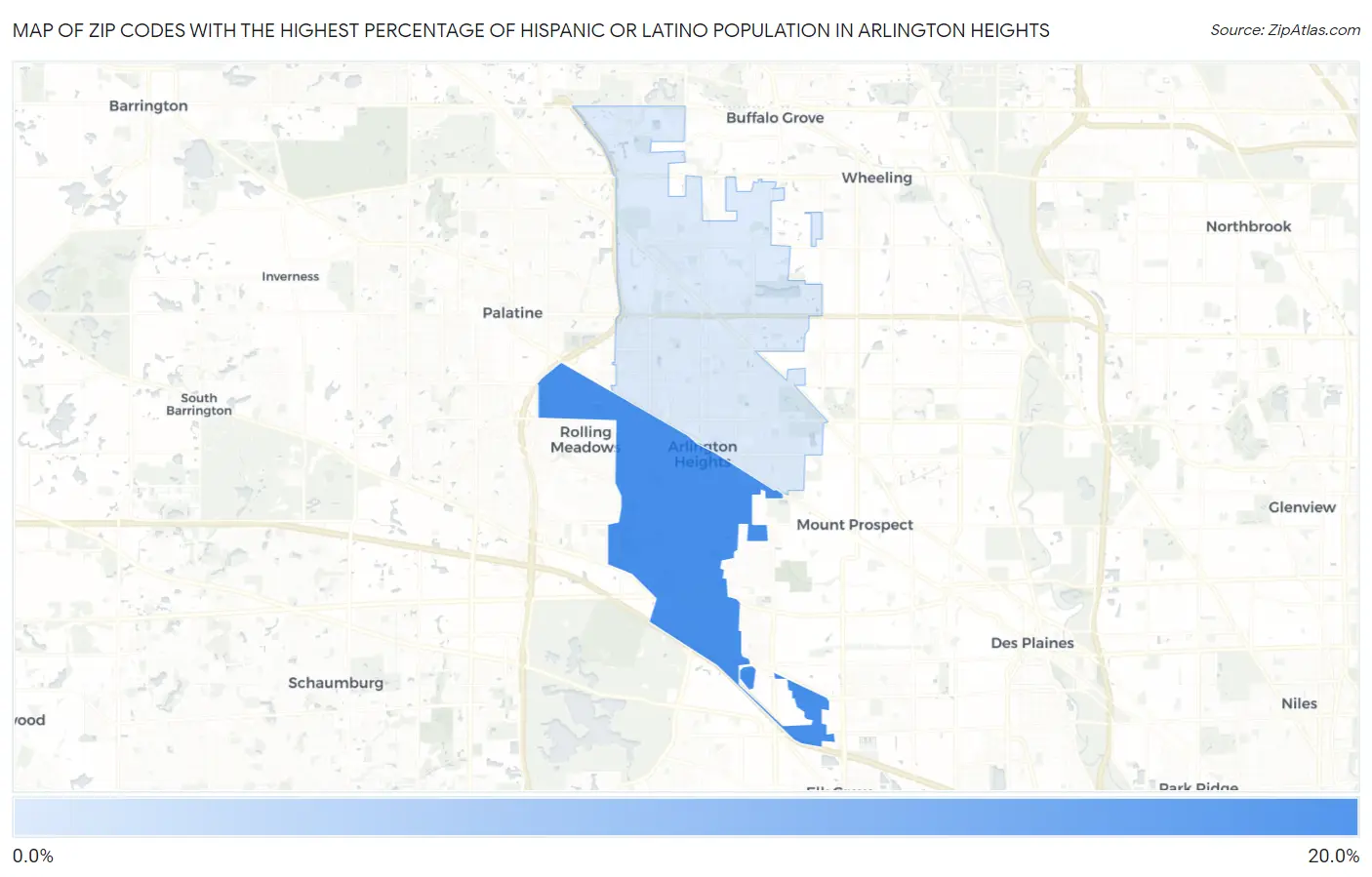 Zip Codes with the Highest Percentage of Hispanic or Latino Population in Arlington Heights Map