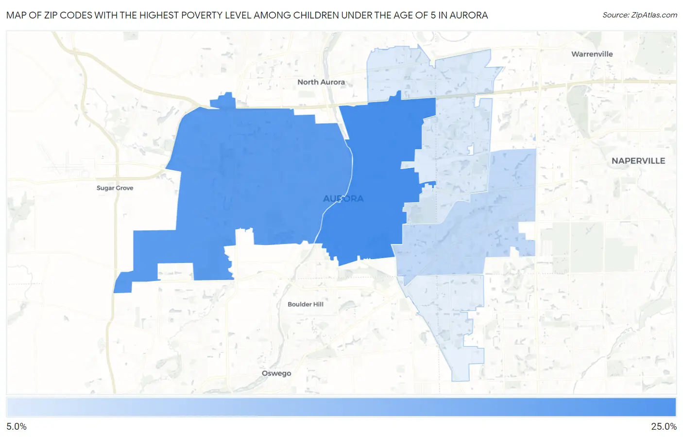 Zip Codes with the Highest Poverty Level Among Children Under the Age of 5 in Aurora Map