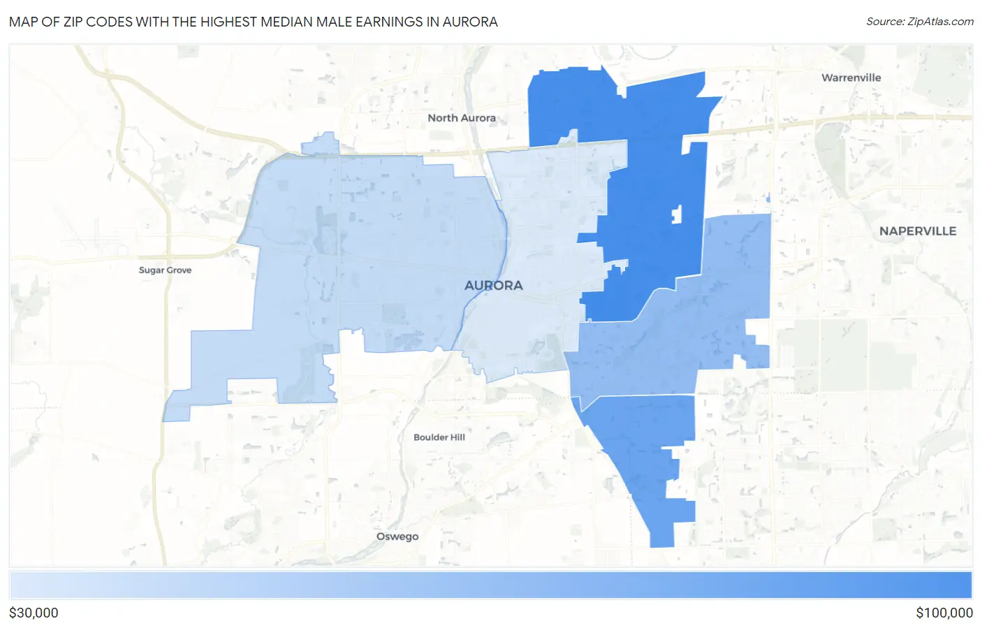 Zip Codes with the Highest Median Male Earnings in Aurora Map