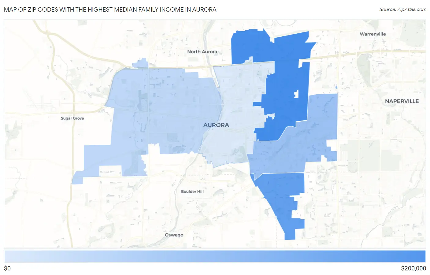 Zip Codes with the Highest Median Family Income in Aurora Map