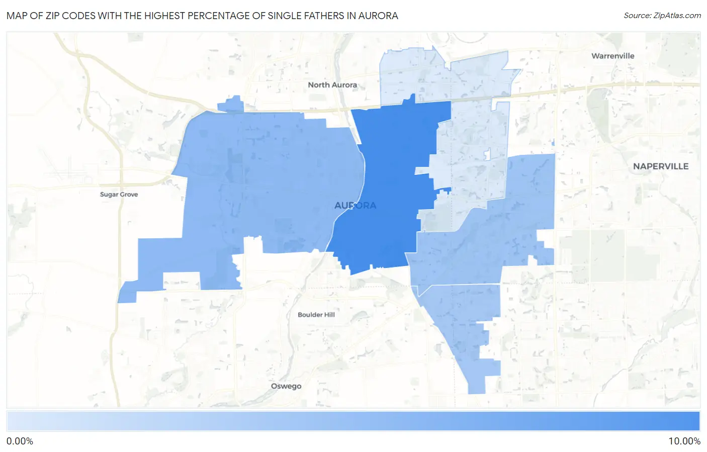 Zip Codes with the Highest Percentage of Single Fathers in Aurora Map