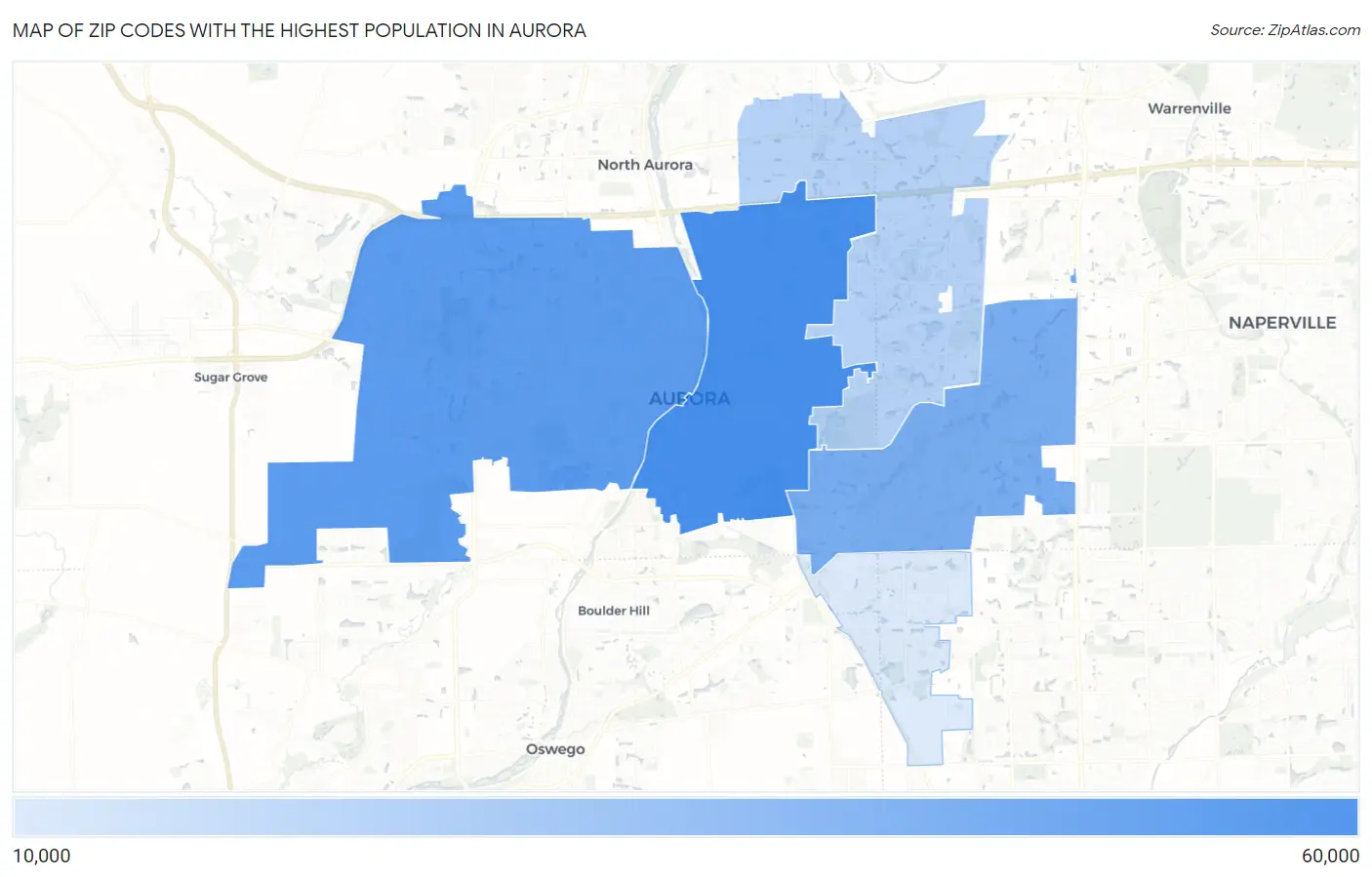 Zip Codes with the Highest Population in Aurora Map