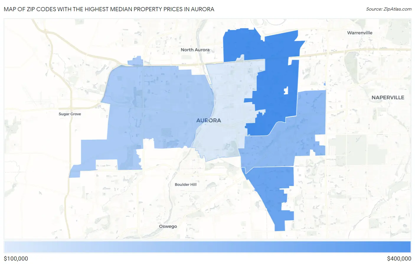 Zip Codes with the Highest Median Property Prices in Aurora Map