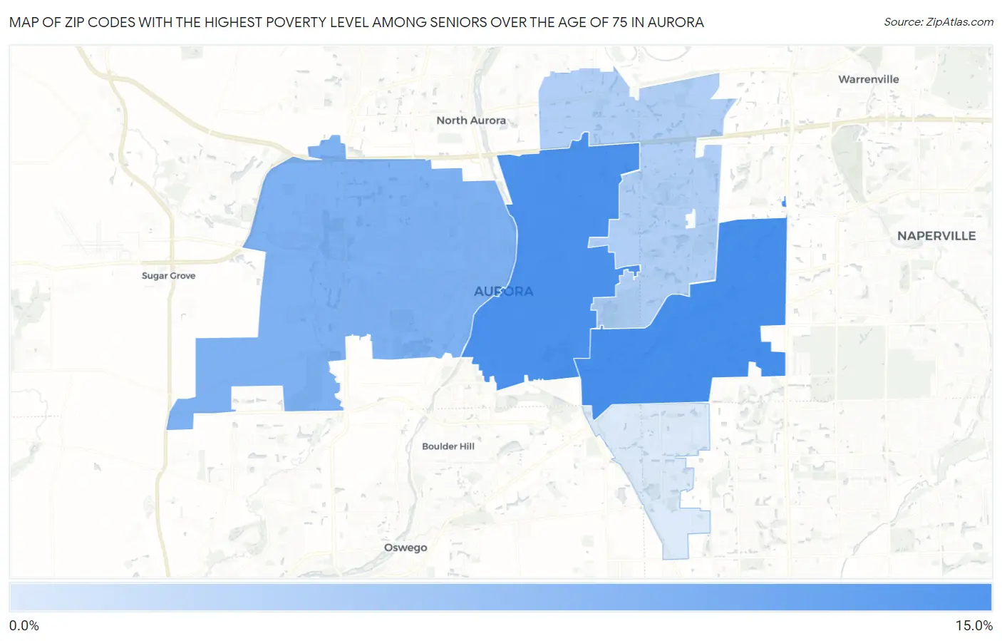 Zip Codes with the Highest Poverty Level Among Seniors Over the Age of 75 in Aurora Map