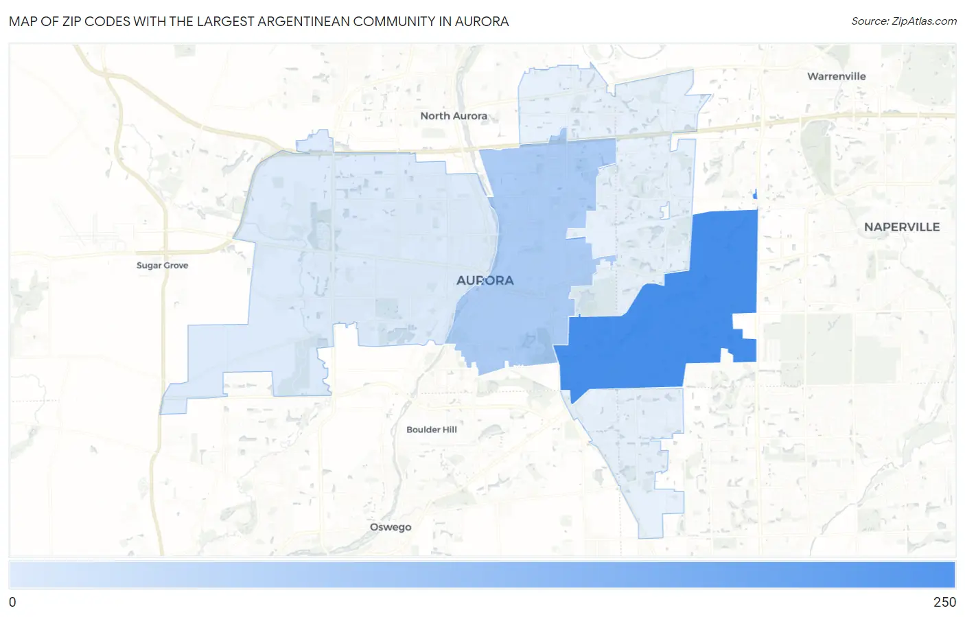 Zip Codes with the Largest Argentinean Community in Aurora Map