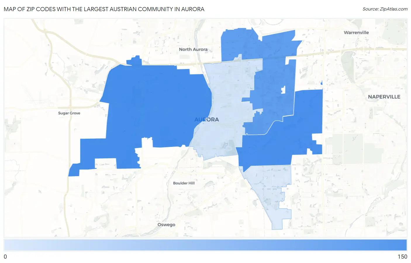 Zip Codes with the Largest Austrian Community in Aurora Map
