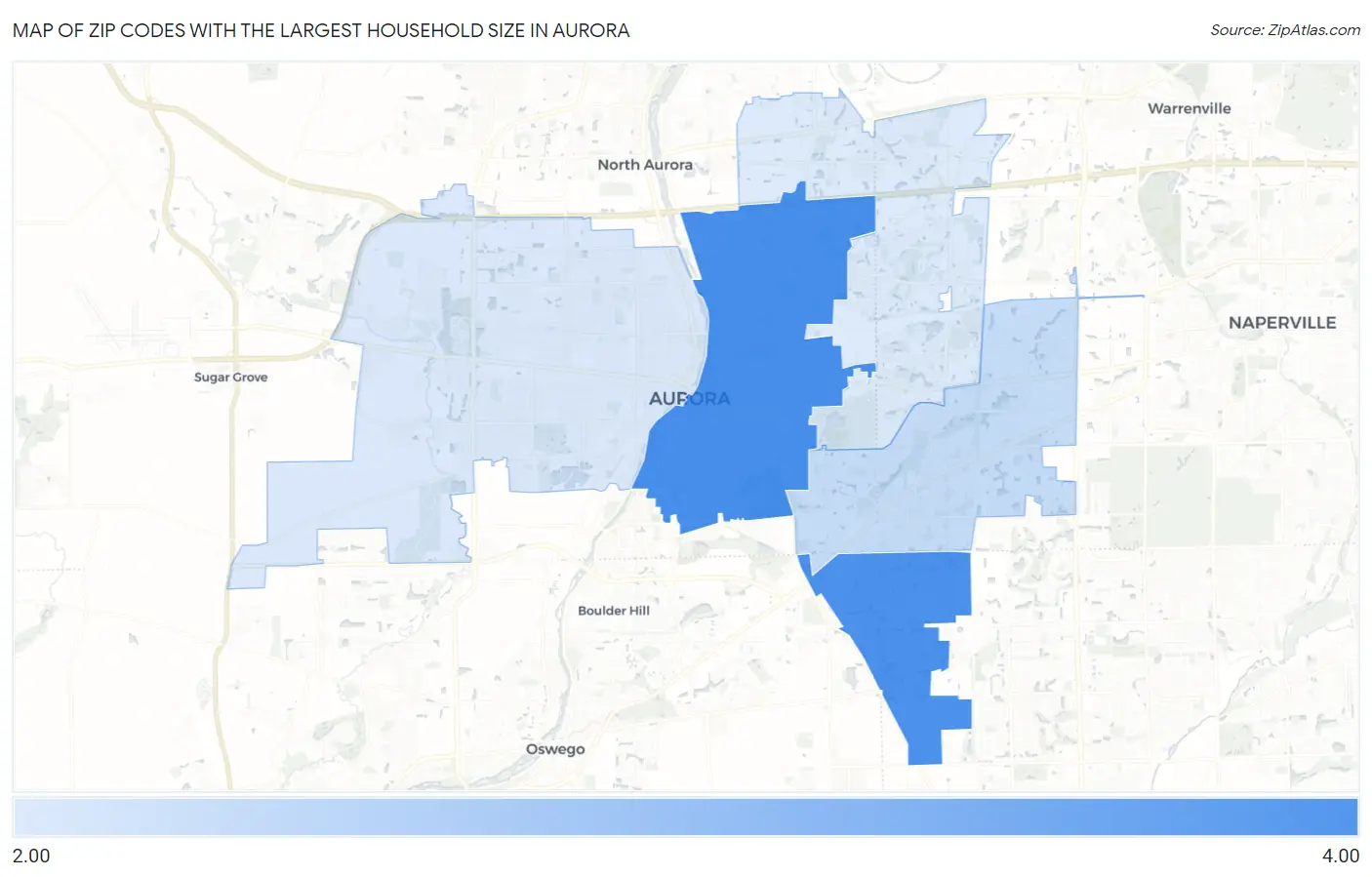 Zip Codes with the Largest Household Size in Aurora Map