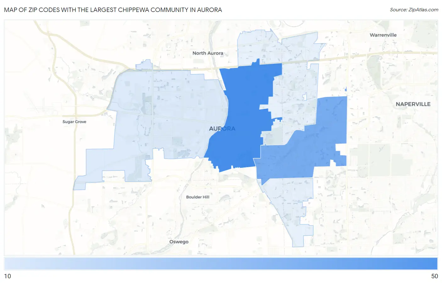 Zip Codes with the Largest Chippewa Community in Aurora Map