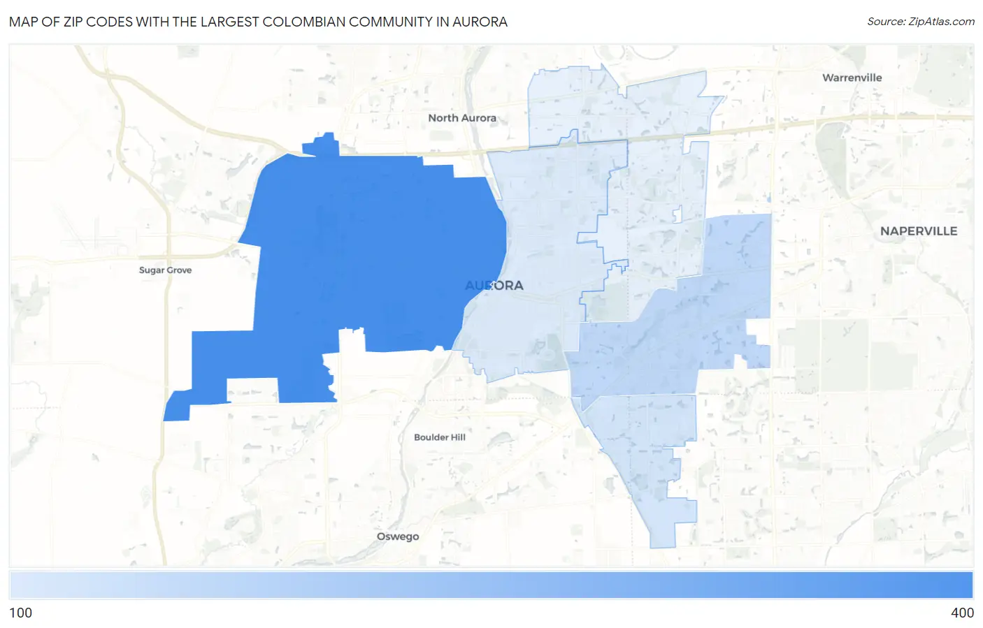 Zip Codes with the Largest Colombian Community in Aurora Map