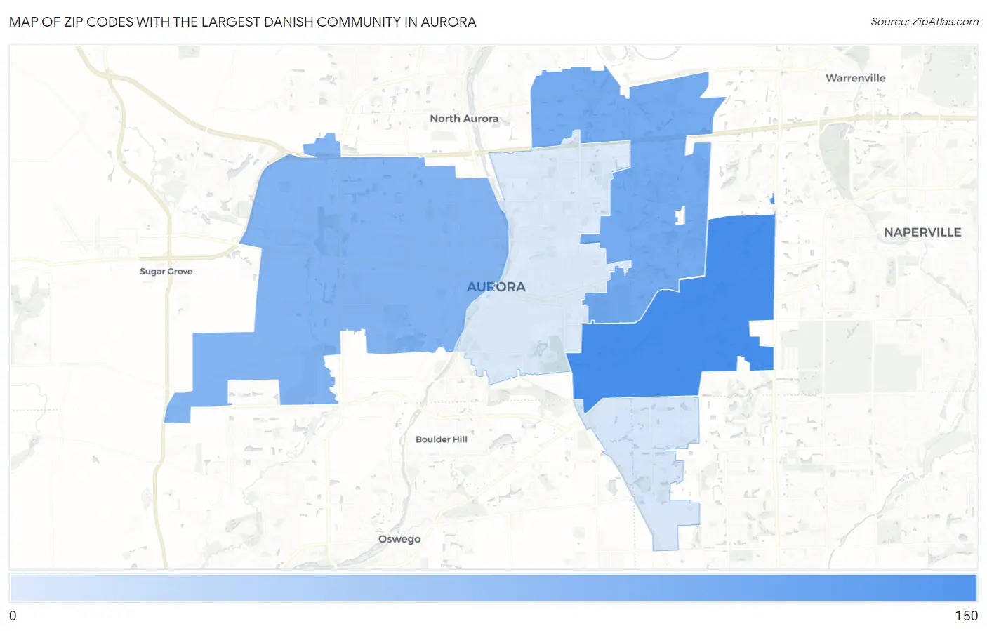 Zip Codes with the Largest Danish Community in Aurora Map