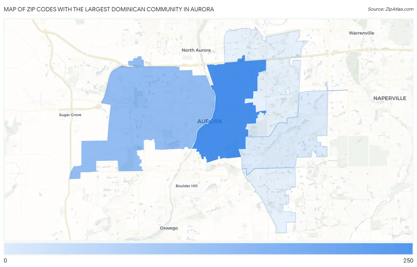 Zip Codes with the Largest Dominican Community in Aurora Map