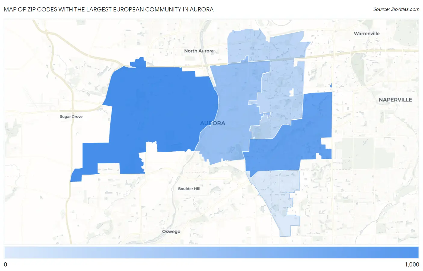 Zip Codes with the Largest European Community in Aurora Map