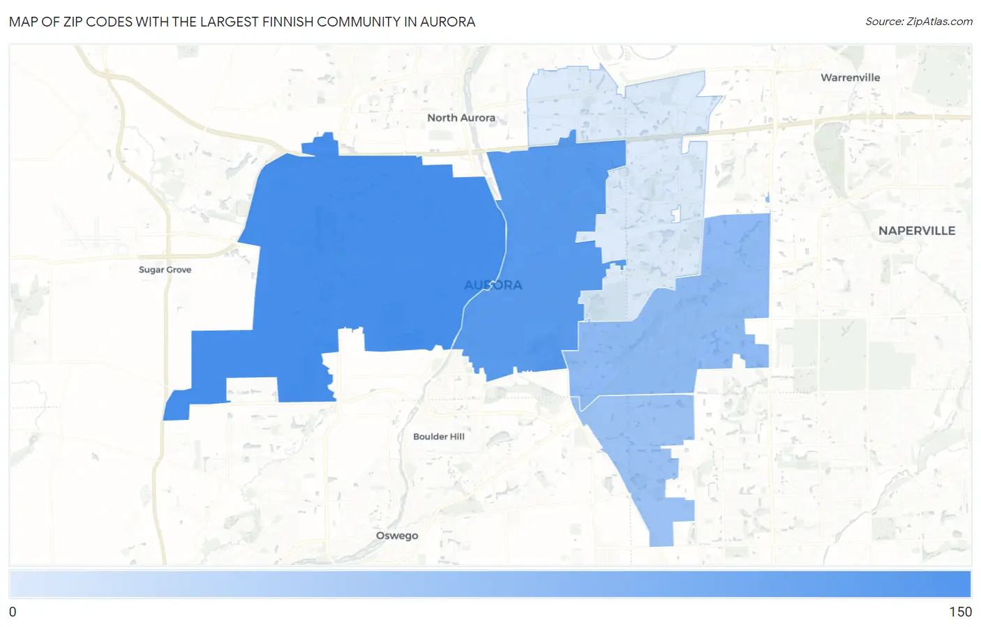 Zip Codes with the Largest Finnish Community in Aurora Map
