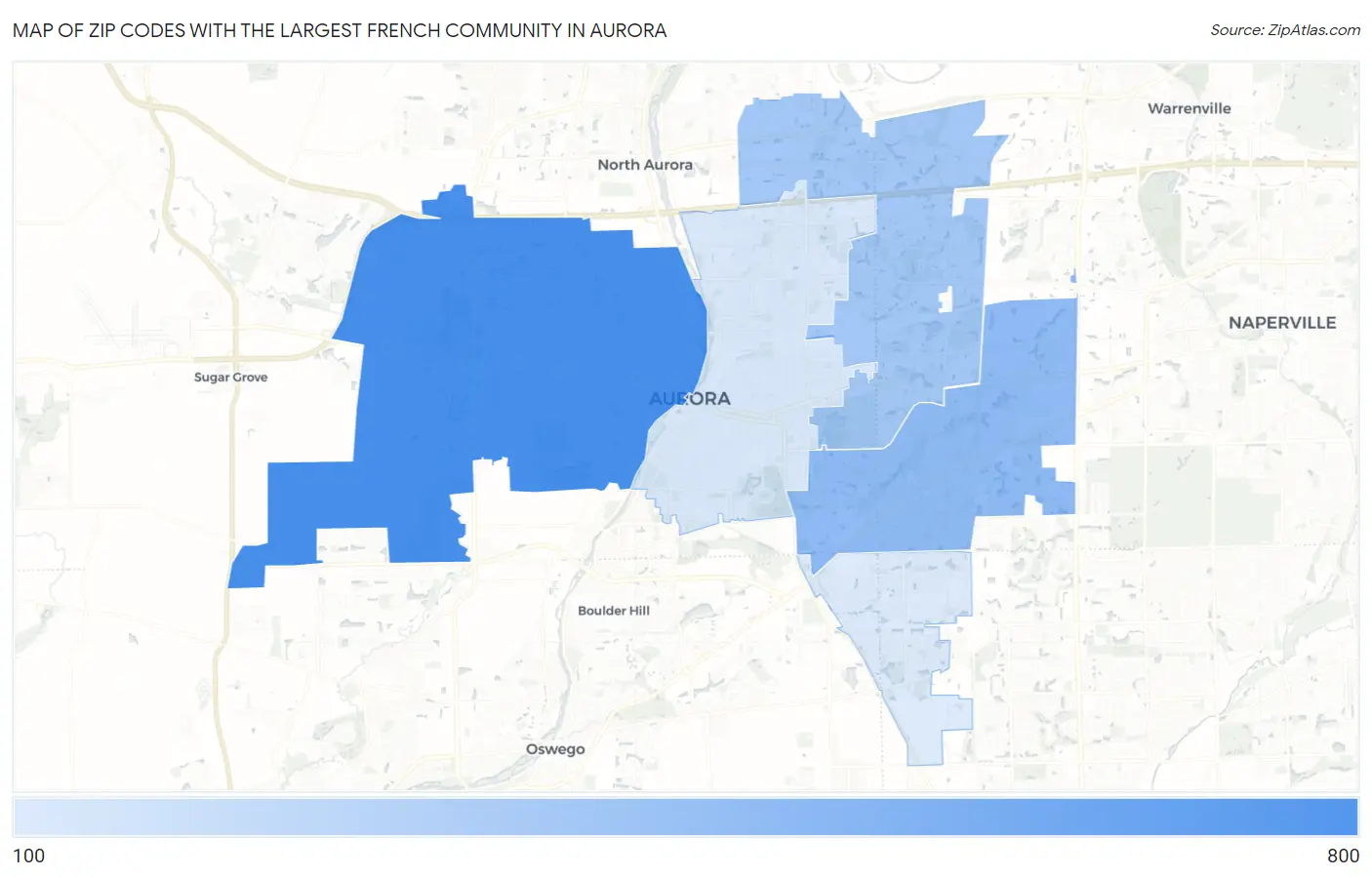 Zip Codes with the Largest French Community in Aurora Map