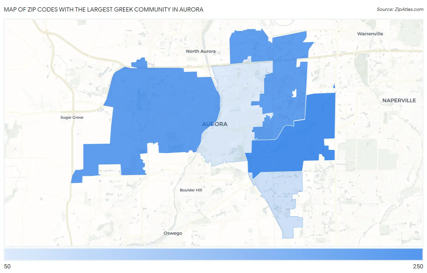 Zip Codes with the Largest Greek Community in Aurora Map