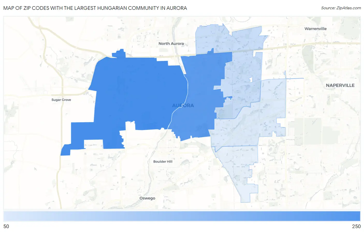 Zip Codes with the Largest Hungarian Community in Aurora Map